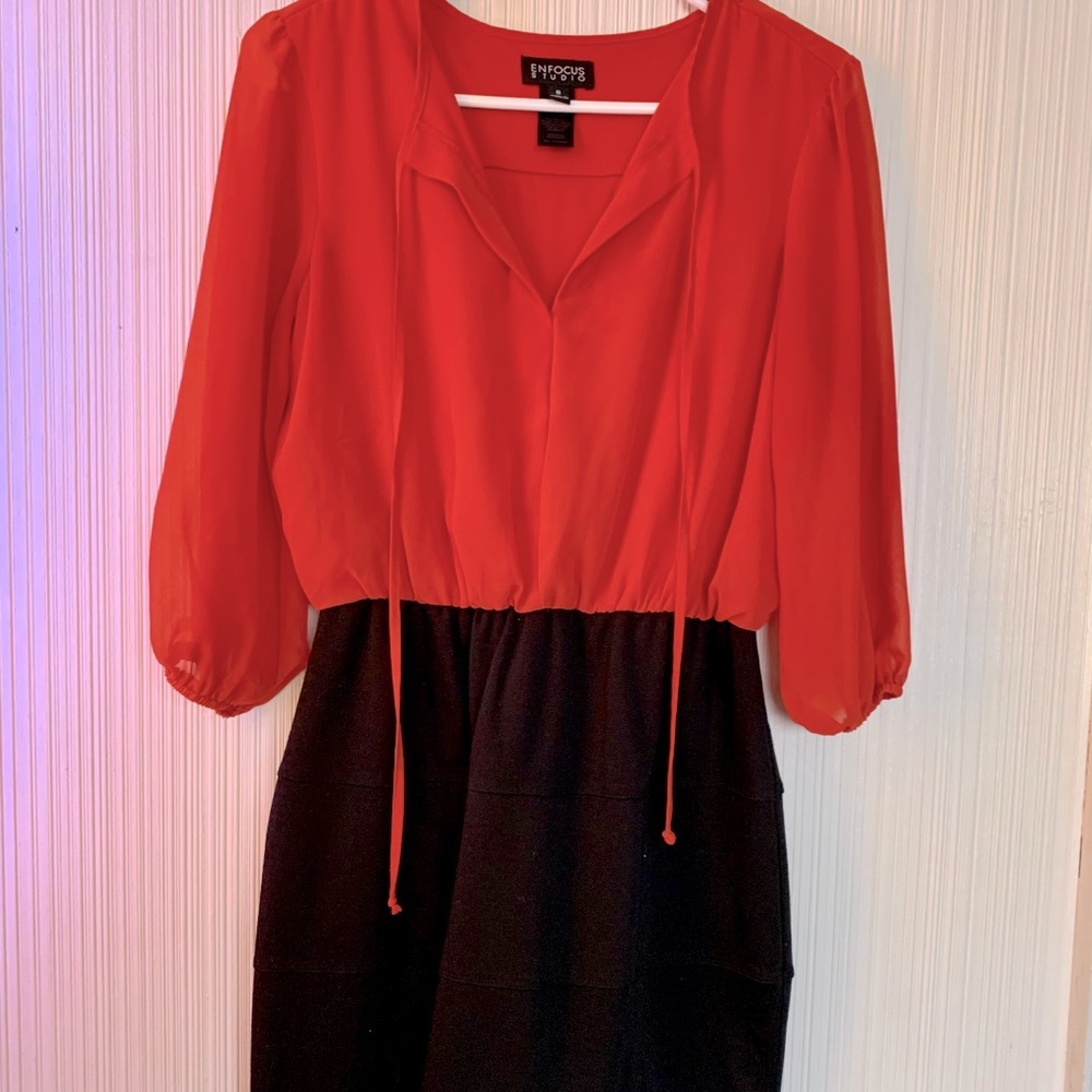 Orange & Black Colorblock Enfocus Studio Dress